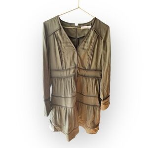 Marie Oliver Long sleeve Silk Olive Army Green Mini Dress